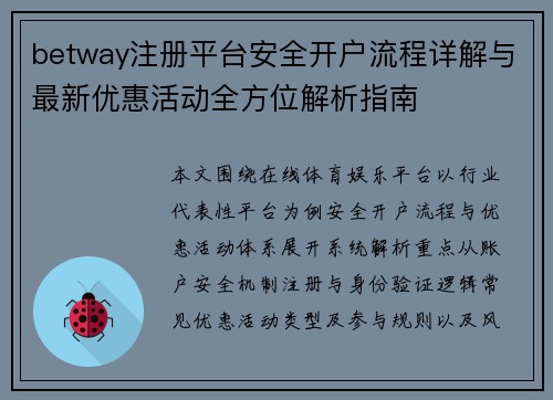 betway注册平台安全开户流程详解与最新优惠活动全方位解析指南 betway注册平台安全开户流程详解与最新优惠活动全方位解析指南