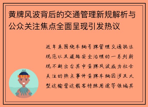 黄牌风波背后的交通管理新规解析与公众关注焦点全面呈现引发热议 黄牌风波背后的交通管理新规解析与公众关注焦点全面呈现引发热议